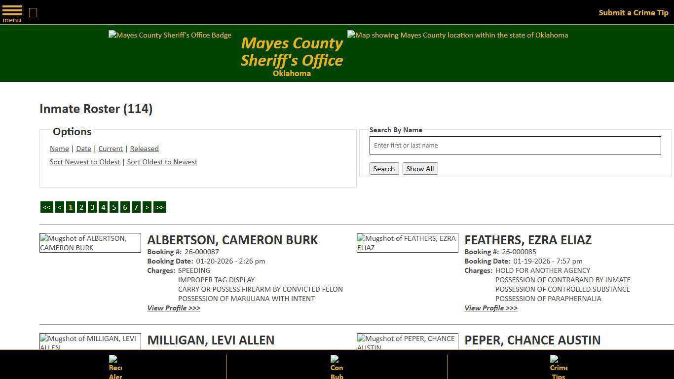 Inmate Roster - Current Inmates Booking Date Descending - Mayes County, OK Sheriff