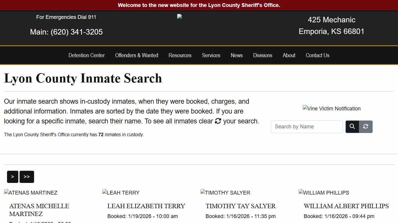 Inmate Search - Lyon County Sheriff's Office